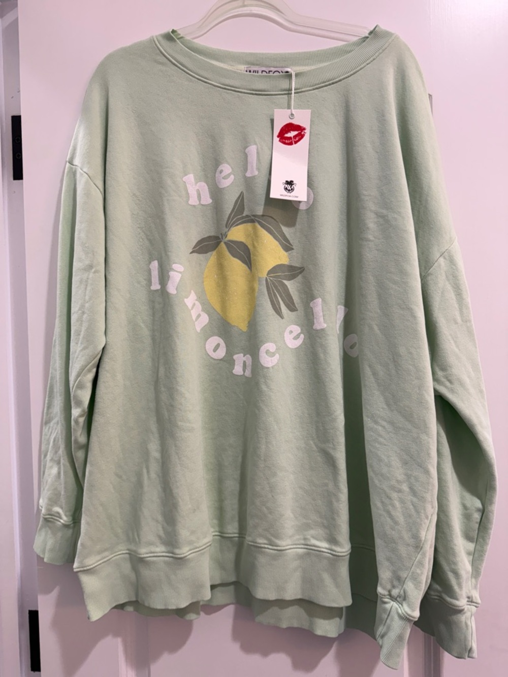 Wildfox Hello Limoncello Vintage style Mint Green Sweatshirt size XL NWT